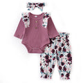 Baby Girl Clothes Set Fashion Newborn Infant Outfit Floral Ruffles Romper Top Pants Headband 3Pcs For New Born Toddler Clothing