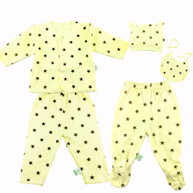 Newborn Baby Clothes Set ( 5pcs/set) Infant Girl Boy Shirt Pant Bib Hat Clothing Suit
