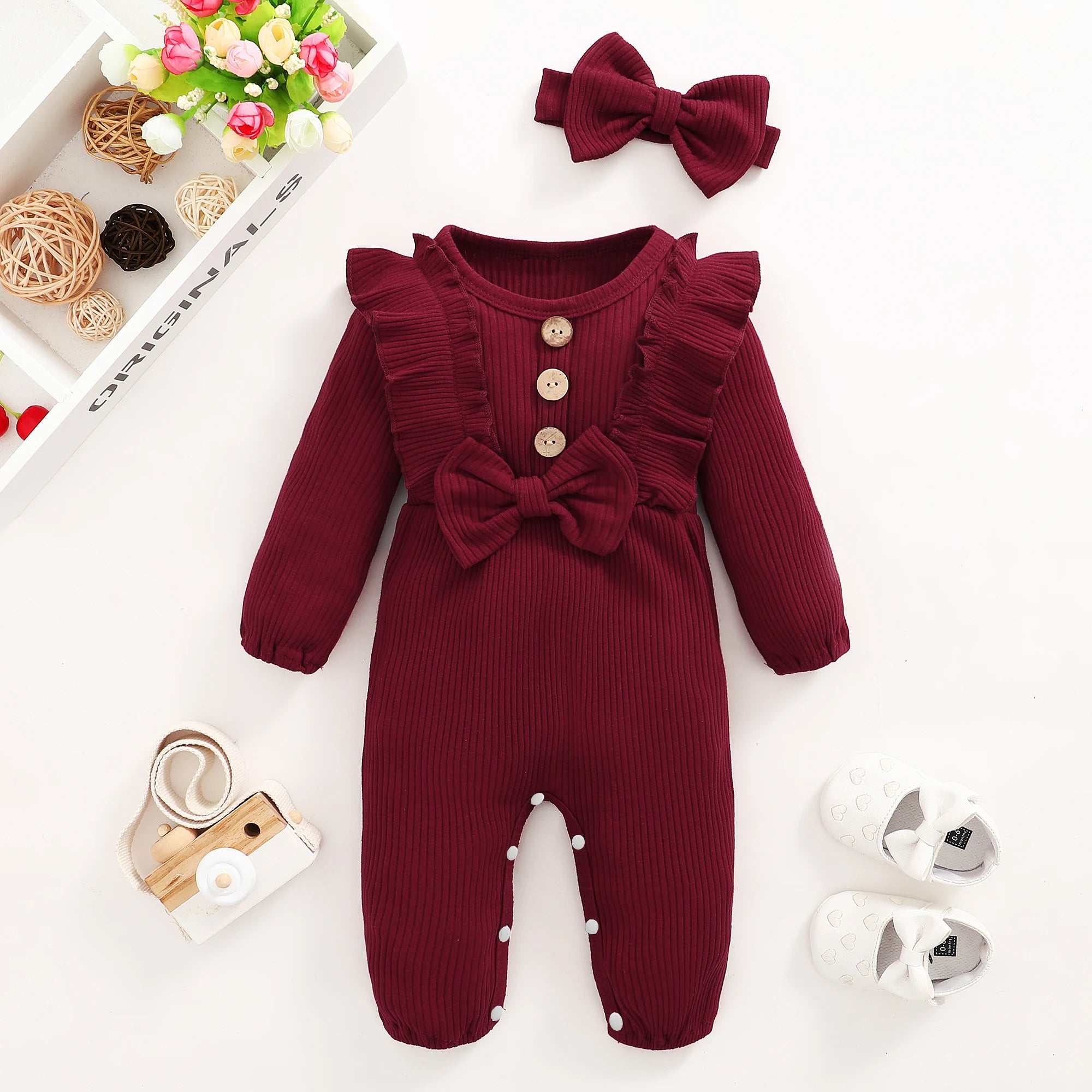 Baby Girl Clothes 0 to 3 Months Long-sleeve New Born Costume for Babies Infant Clothes Romper Toddler Clothing with Headban