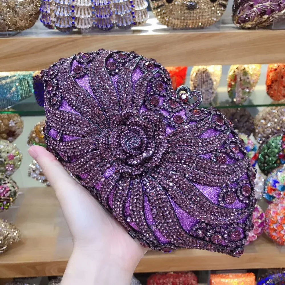 Luxury Purple/Blue Crystal Red Bag Rhinestones Evening Clutch Purse Wedding Ladies Party Clutches Evening Bags for Girl Gift Bag