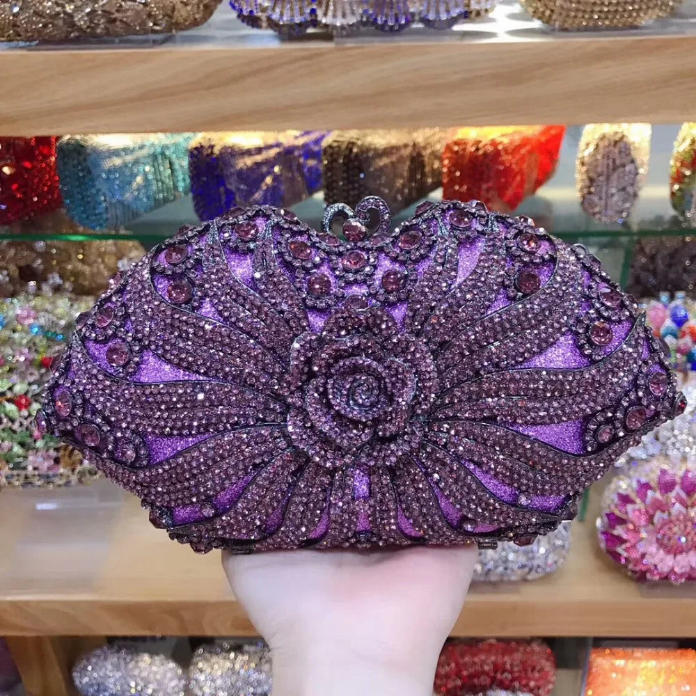 Luxury Purple/Blue Crystal Red Bag Rhinestones Evening Clutch Purse Wedding Ladies Party Clutches Evening Bags for Girl Gift Bag