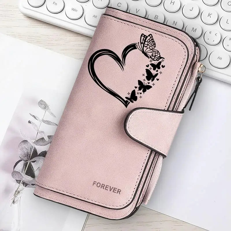 Women Butterfly Long Zipper Wallet Buckle Handbags Coin Purse Soft PU Leather Multi-Card Holder Cute Large Capacity Bag Gift