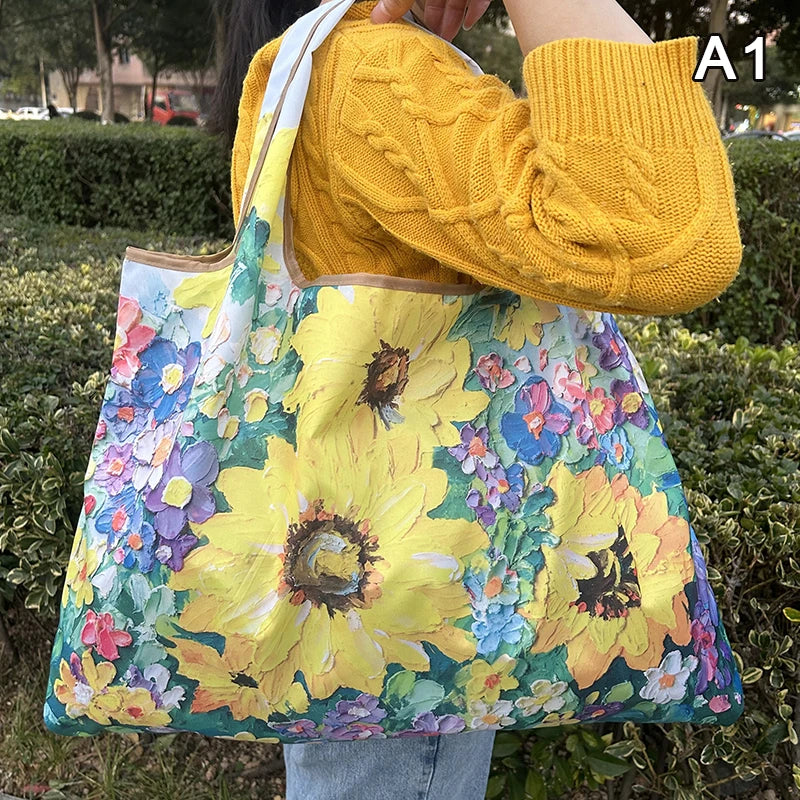 New Fashion Bag Foldable Shopping Bag Reusable Grocery Storage Bag Nylon Portable Shoulder Handbag Travel Tote Bag