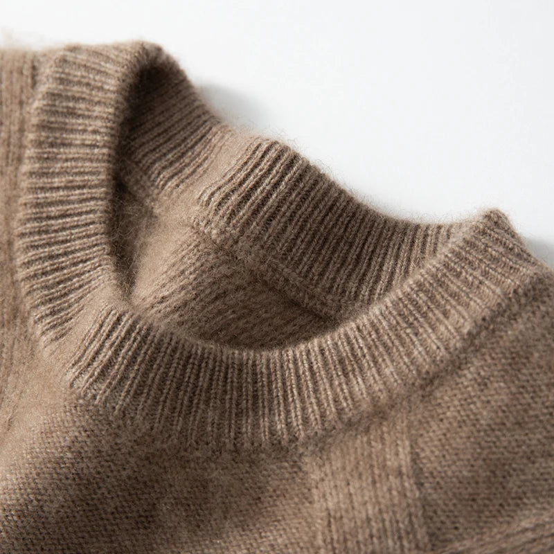 New Release: 100% Cashmere Men's Round Neck Pullover Sweater Autumn Winter Thick Knit Men's Sweater Casual Long Sleeved Tops