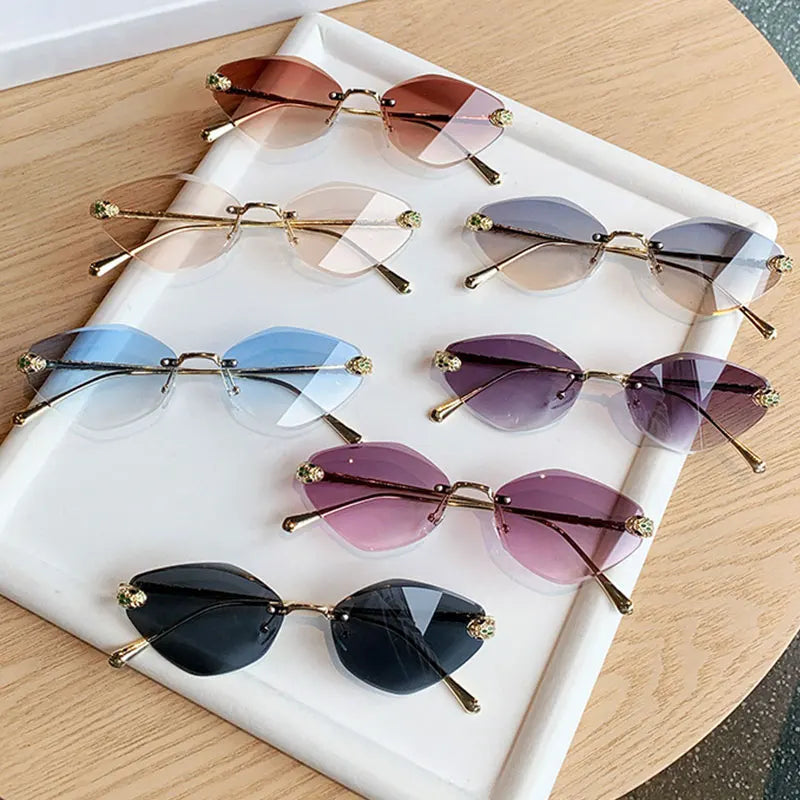 Brand Designer Women's Sunglasses Metal Rimless Design Sunglasses UV400 Sunshade Glasses Women Sunscreen Sun Glasses