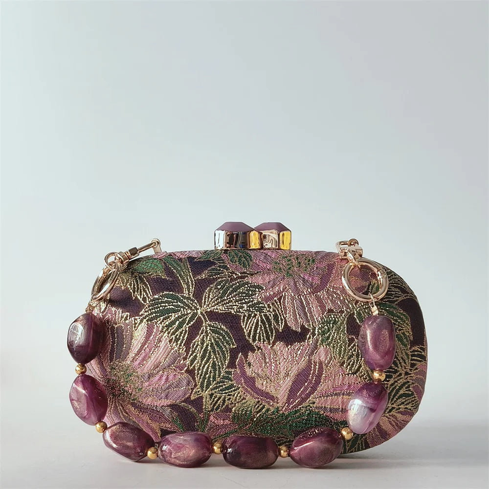Fabric Evening Handbag Evening Clutch Bags New European and American Style Women's Shoulder and Crossbody Flowered Cloth Wallets