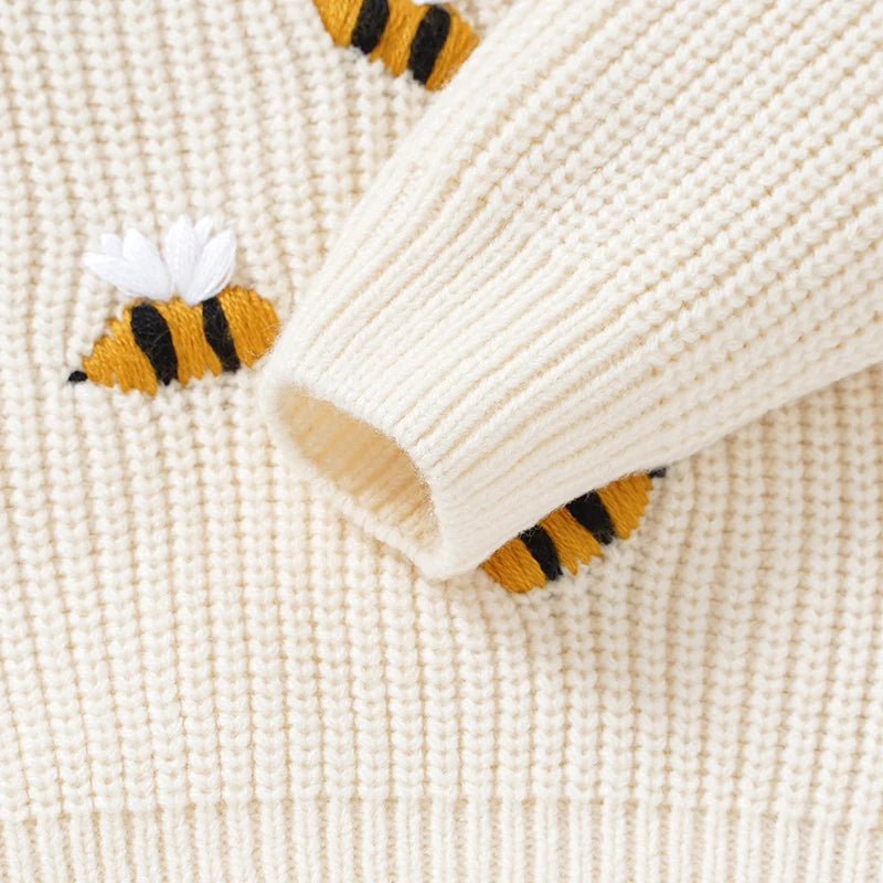 Baby Sweaters Knitted Infant Boys Girls Pullover Fashion Embroidered Bees Newborn Children Clothing Long Sleeve Tops Autumn Warm