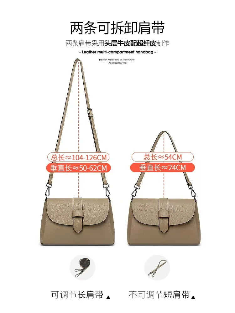 Genuine Leather Crossbody Bag for Women 2026 Lightweight Square Shoulder Bag Top Layer Cowhide Soft Underarm Bag for Mom