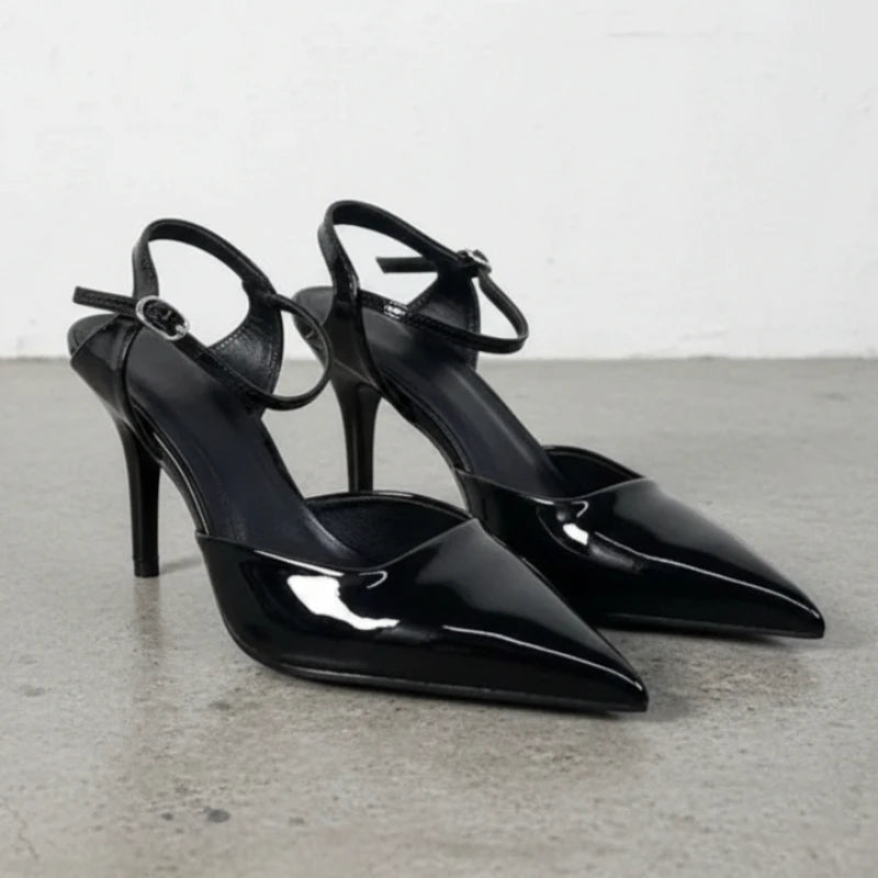 High Heels Women's Shoes for Business Elegant Pointed Toe Patent Leather Daily Office Stilettos Designer Summer Ladies Sandals