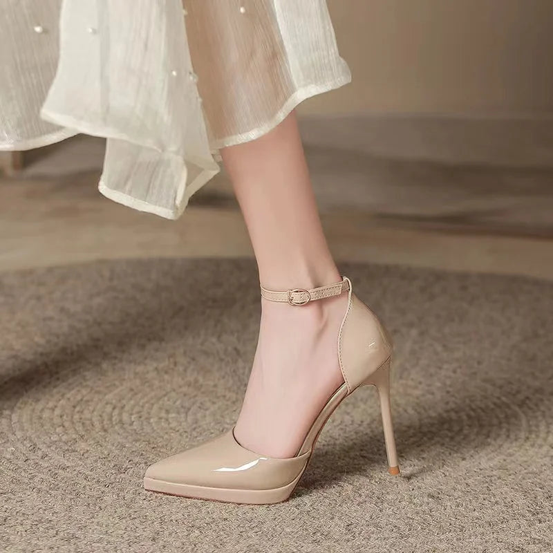 Pointed Toe High Heels Women's Shoes Comfortable Red Sole Waterproof Platform Spring Autumn Etiquette New 2025 Thin Heel