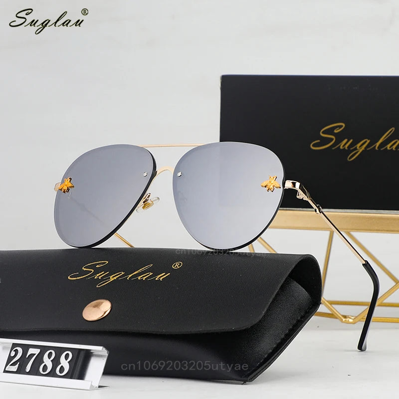 SUGLAU Luxury Brand Fashion Rimless Sunglasses Casual Driving Sun Glasses Business Shopping Unisex Shades Oculos De Sol UV400