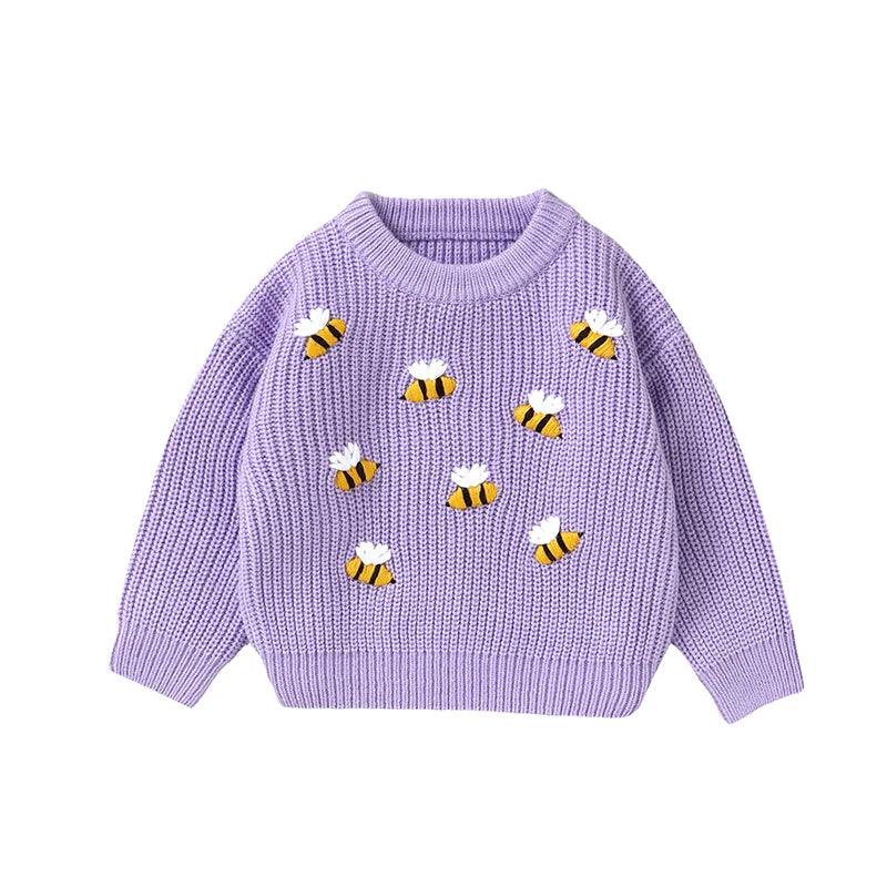 Baby Sweaters Knitted Infant Boys Girls Pullover Fashion Embroidered Bees Newborn Children Clothing Long Sleeve Tops Autumn Warm