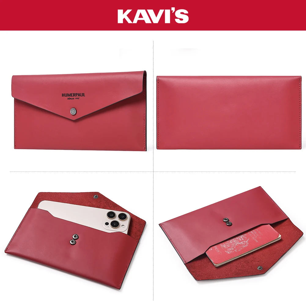 Genuine Leather Women's Wallet Reusable Money Clip Cash Bank Card Envelope Storage Money Bag Portable Leather Wallet Men