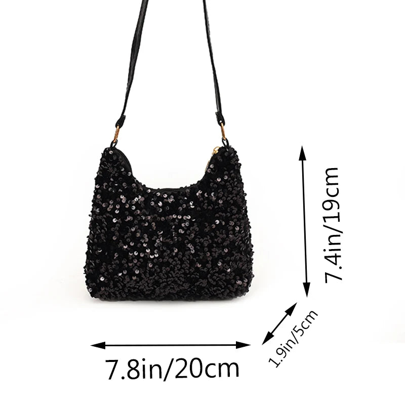 New women's Korean fashion bag with sequin decoration, versatile square shoulder purse, trendy small handbag for daily wear