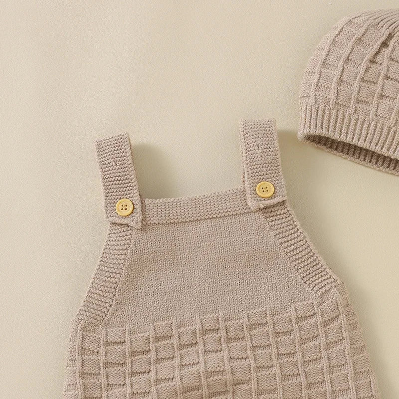 Baby Romper Fashion Solid Newborn Girl Jumpsuit Sleeveless Summer Infant Boy Sling Clothes Hat Knit 0-18M Overalls 2pcs Playsuit