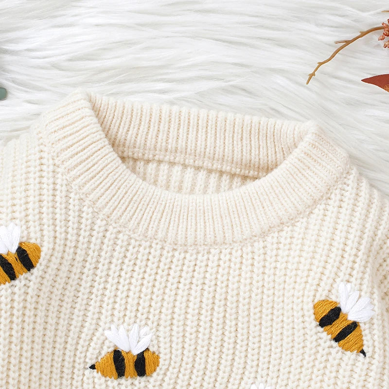 Baby Sweaters Knitted Infant Boys Girls Pullover Fashion Embroidered Bees Newborn Children Clothing Long Sleeve Tops Autumn Warm