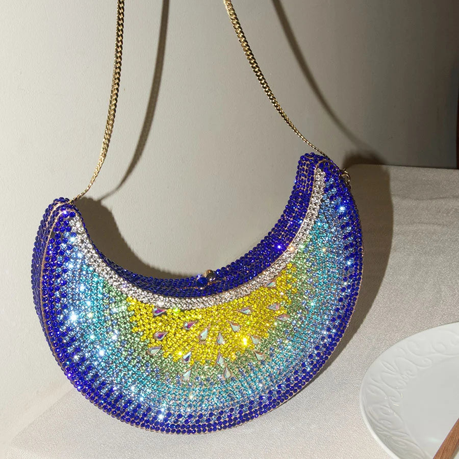 XIYUAN Watermelon Shaped Rhinestone Evening Clutch Bag Women Multicolor Crystal Handbag for Wedding Cocktail Summer Party Purse