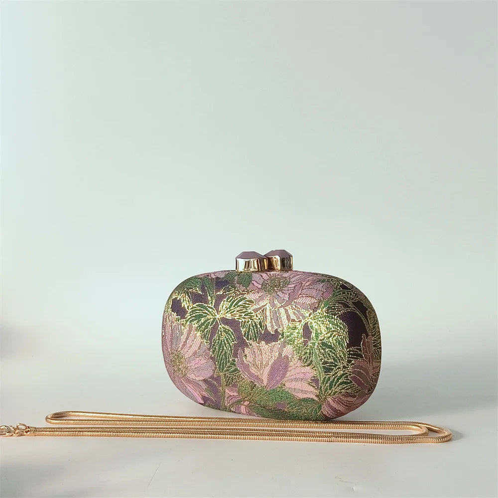 Fabric Evening Handbag Evening Clutch Bags New European and American Style Women's Shoulder and Crossbody Flowered Cloth Wallets