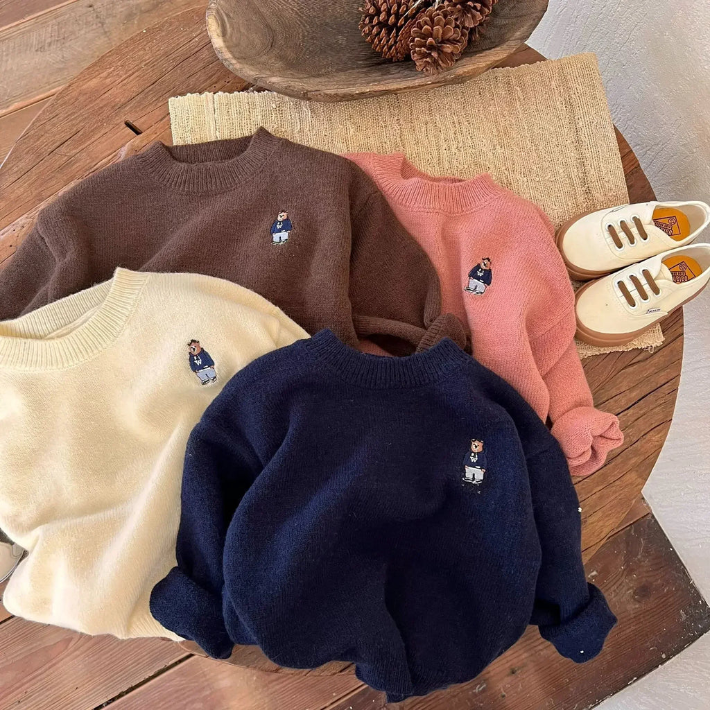 Kids' Sweater 2023Autumn New Boys and Girls Cartoon Sweater Baby Low Collar Bear Sweater Trendy Net Red Fashion