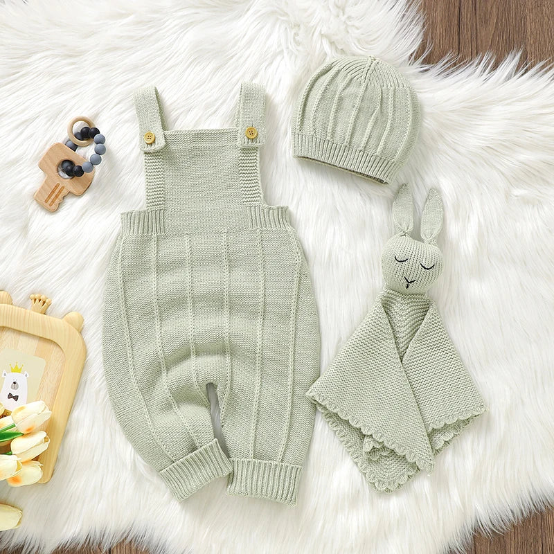 Newborn Baby Rompers Comfort Towels Knitted Girls Boy Jumpsuit Outfits Sleeveless Autumn 0-18M Infant Clothing Sets 3pcs Fashion