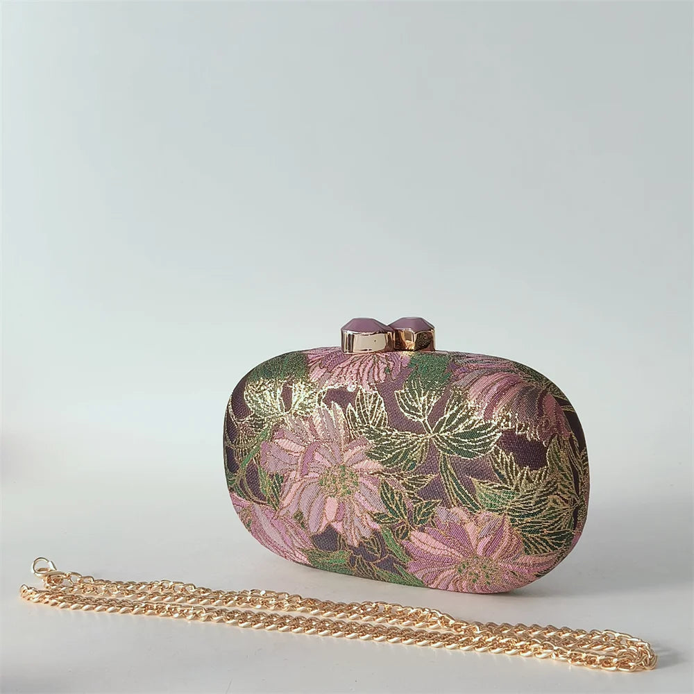 Fabric Evening Handbag Evening Clutch Bags New European and American Style Women's Shoulder and Crossbody Flowered Cloth Wallets