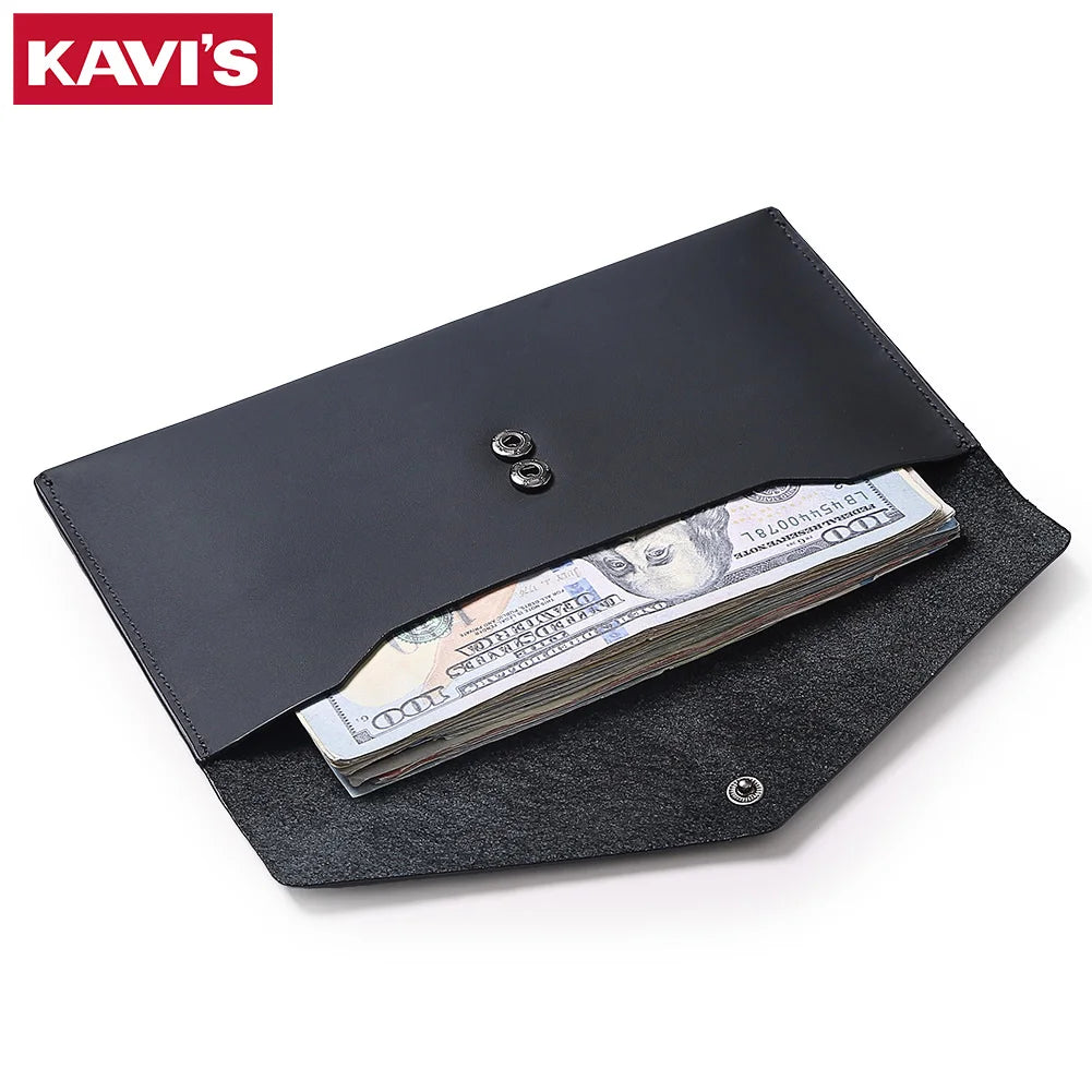 Genuine Leather Women's Wallet Reusable Money Clip Cash Bank Card Envelope Storage Money Bag Portable Leather Wallet Men