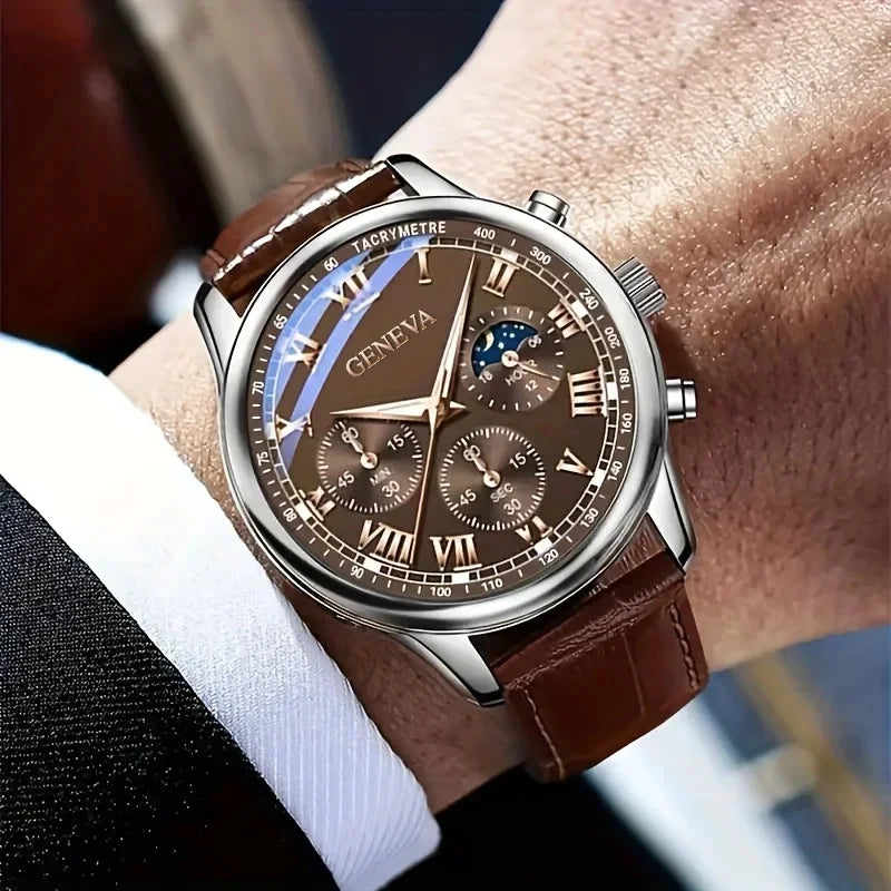 Fashion Roma Dial Men Business Watches  Leather Strap Male's Analog Quartz Wristwatch Relogio Masculino（Without Box）