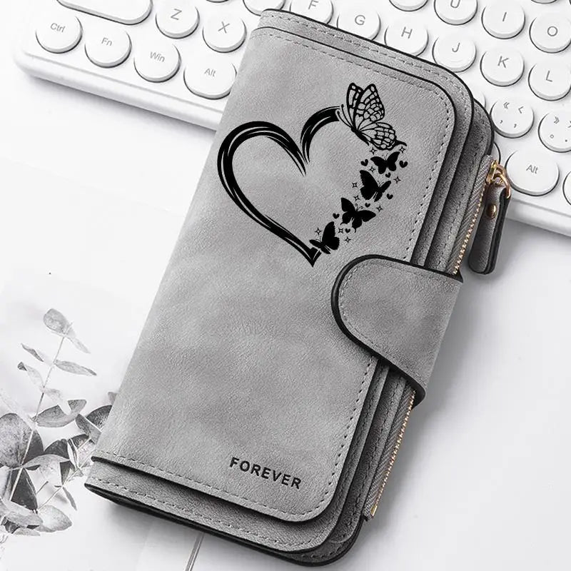 Women Butterfly Long Zipper Wallet Buckle Handbags Coin Purse Soft PU Leather Multi-Card Holder Cute Large Capacity Bag Gift