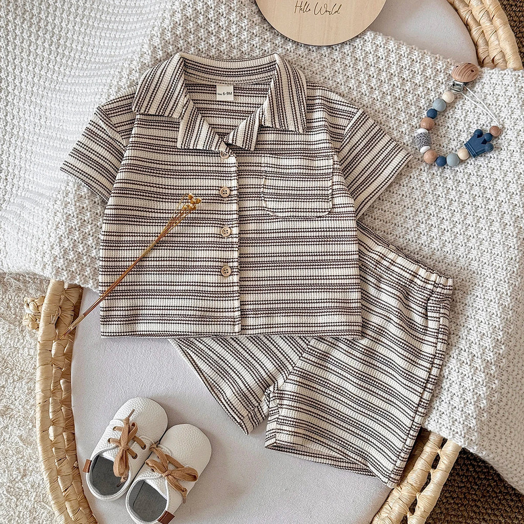 New Baby Short Sleeve Suit Striped Girls Boys Set Summer T-shirt +short Baby Clothes Children's Wear