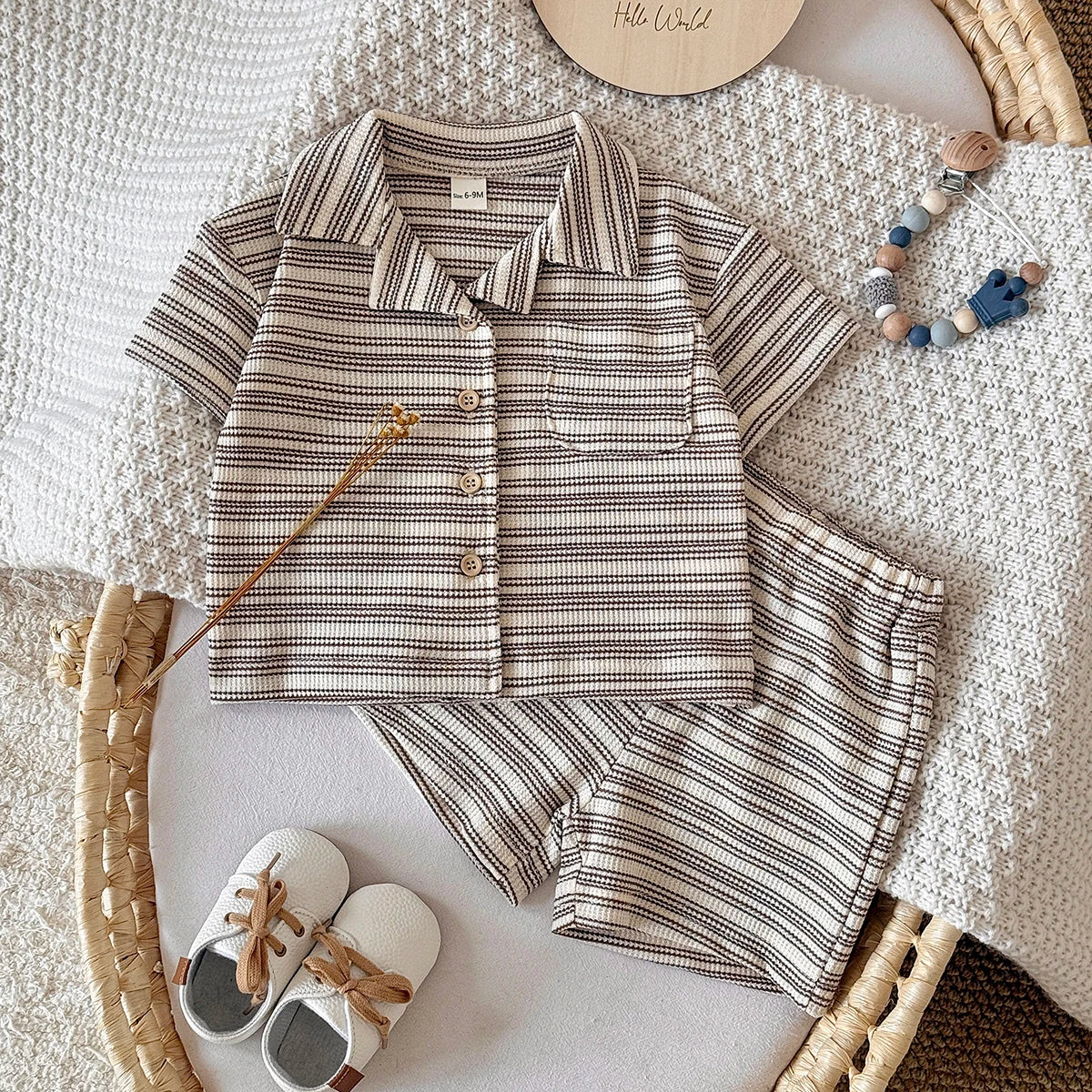 New Baby Short Sleeve Suit Striped Girls Boys Set Summer T-shirt +short Baby Clothes Children's Wear