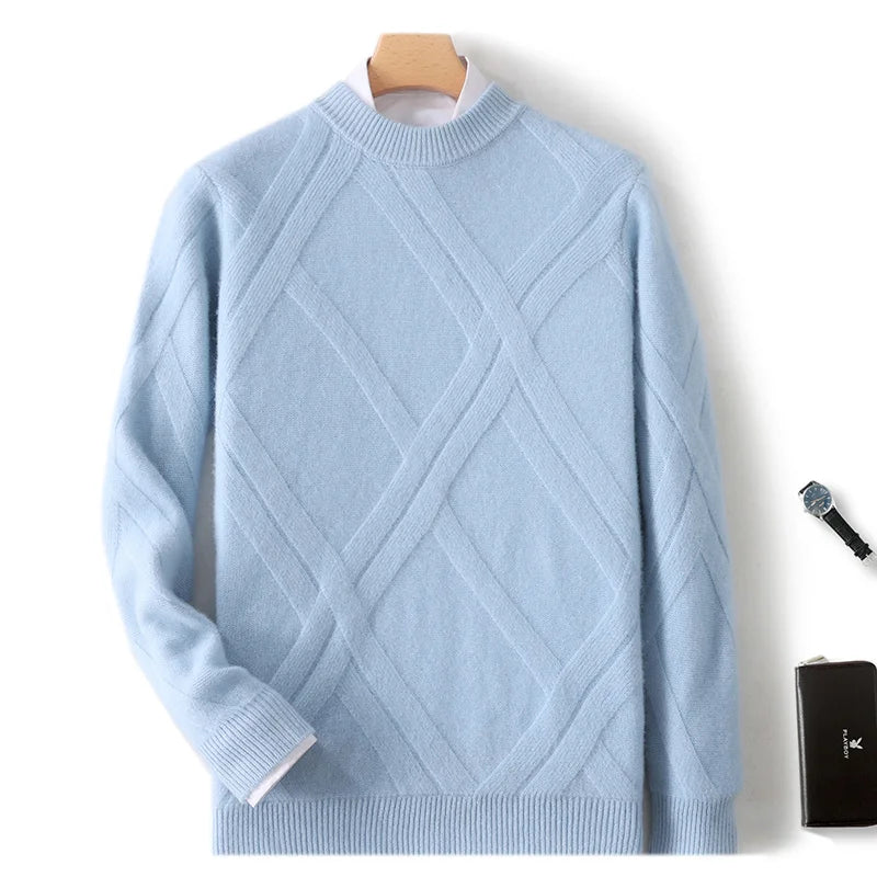 Round neck and long sleeves men's bottoming 100% pure cashmere men's double-stranded thick warm twisted leisure.