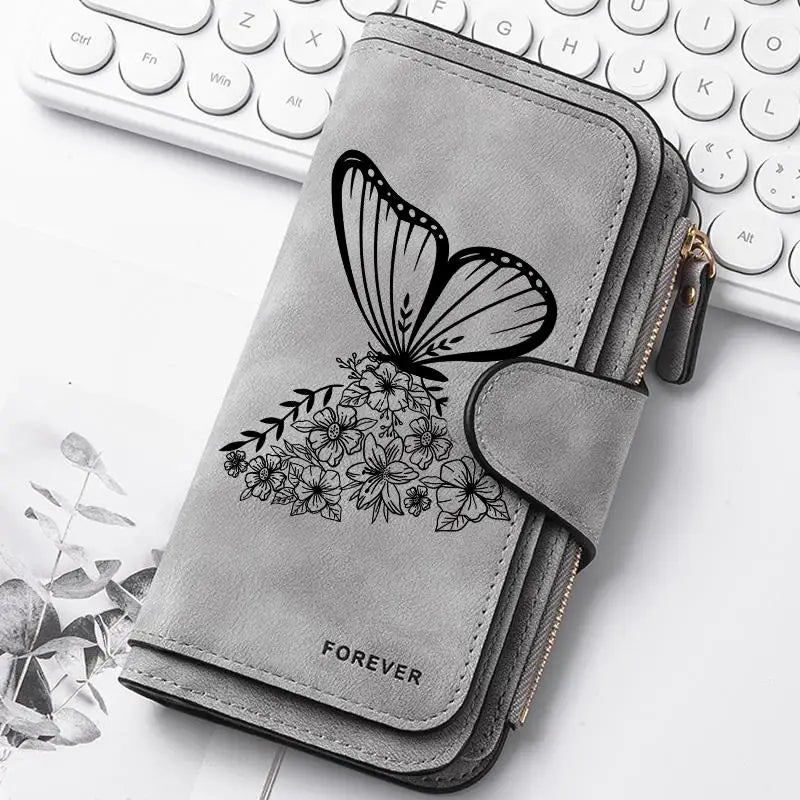 Women Butterfly Long Zipper Wallet Buckle Handbags Coin Purse Soft PU Leather Multi-Card Holder Cute Large Capacity Bag Gift