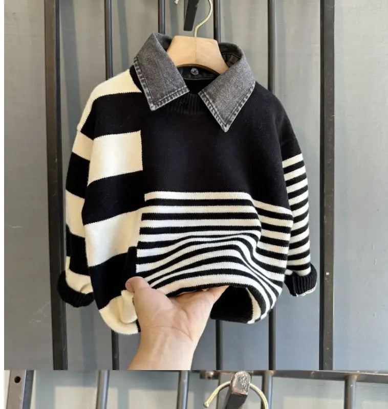 3 5 7 9Y Boys Sweaters Spring and Autumn Children's Pullover Sweaters Boys' Baby Thickened Knitwear Warm Sweaters