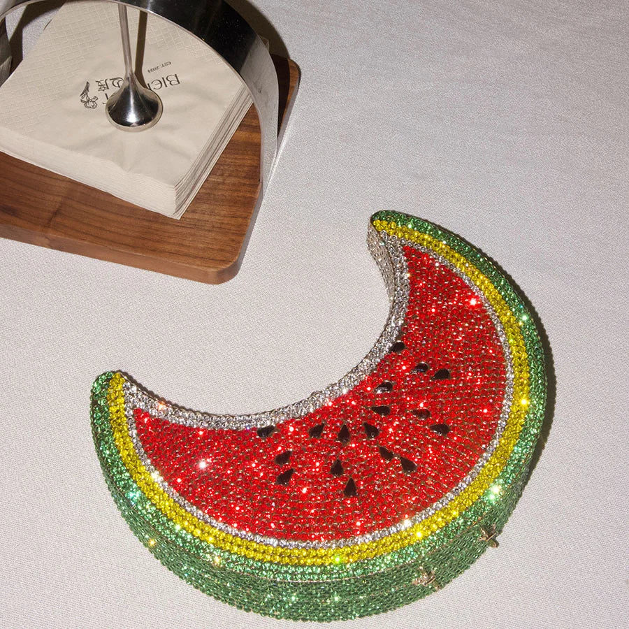 XIYUAN Watermelon Shaped Rhinestone Evening Clutch Bag Women Multicolor Crystal Handbag for Wedding Cocktail Summer Party Purse