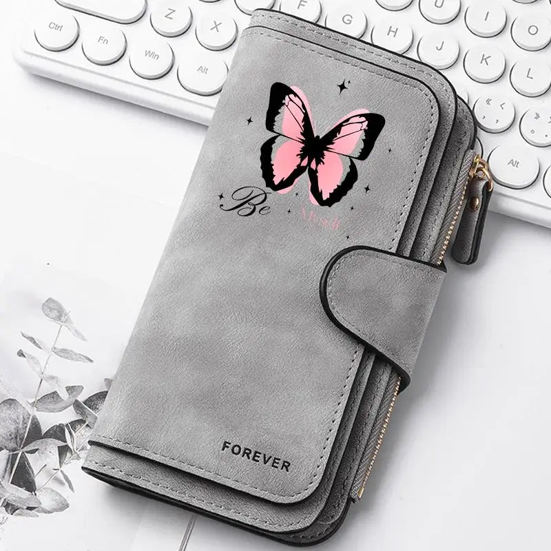Women Butterfly Long Zipper Wallet Buckle Handbags Coin Purse Soft PU Leather Multi-Card Holder Cute Large Capacity Bag Gift