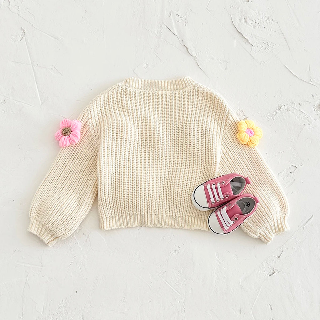 Baby Cardigan Sweater Autumn Winter Baby Tops Fashion Knit Coats Long Sleeve Flower Handmade Newborn Clothing Toddler Infant Gir