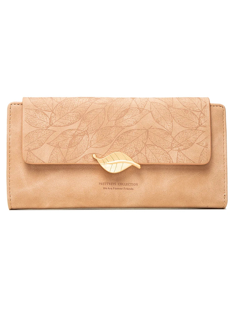 Purse Female Niche Design Retro Simple Long Mobile Phone Bag Frosted Leaf Women's Purse 2023 New Trend All-Matching Wallet Women