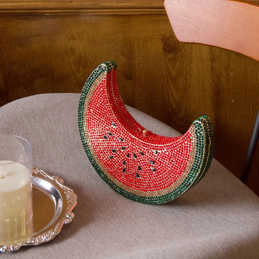 XIYUAN Watermelon Shaped Rhinestone Evening Clutch Bag Women Multicolor Crystal Handbag for Wedding Cocktail Summer Party Purse