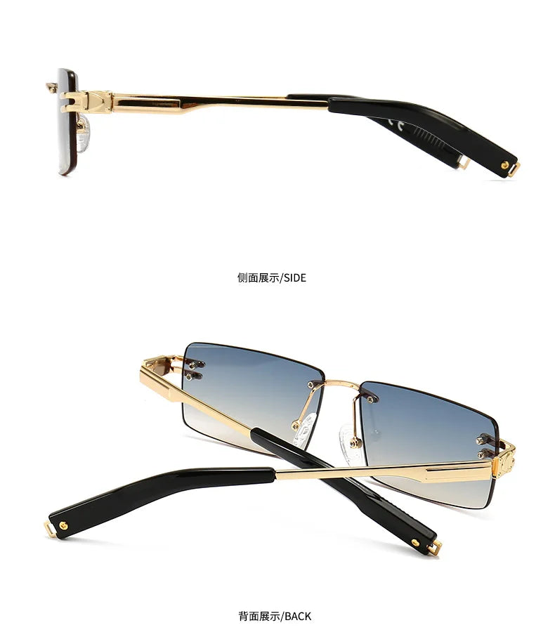Luxury Small Square Rimless Sunglasses For Women Men Fashion Brand Designer Retro Gradient Shades Trending Sun Glasses UV400