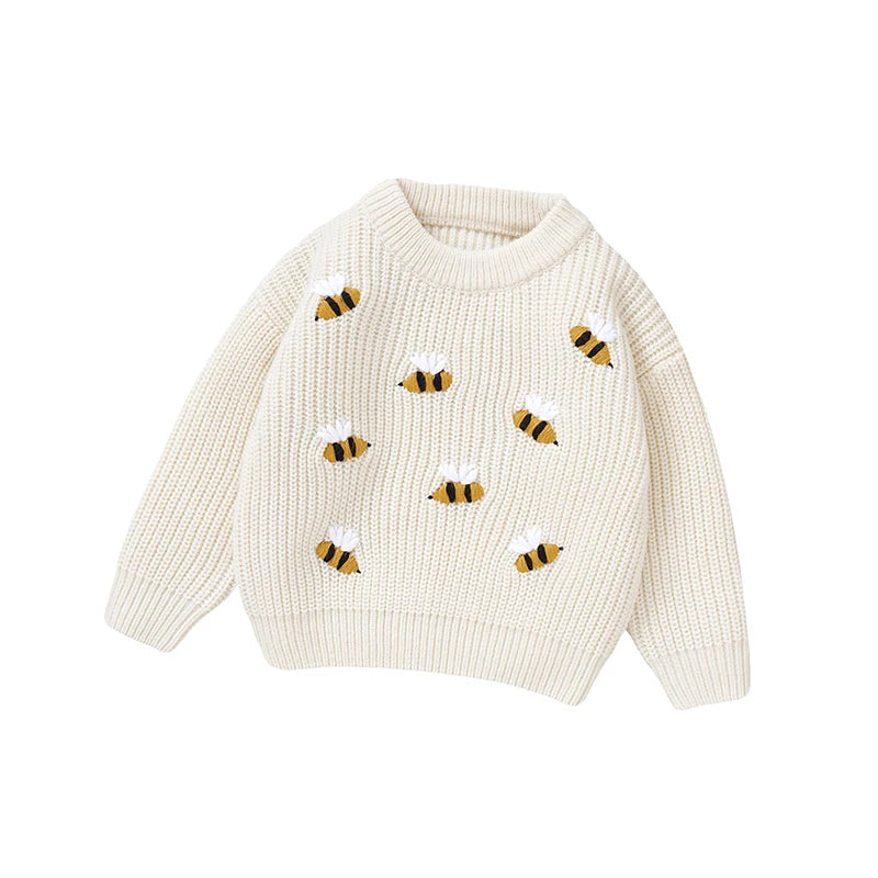Baby Sweaters Knitted Infant Boys Girls Pullover Fashion Embroidered Bees Newborn Children Clothing Long Sleeve Tops Autumn Warm