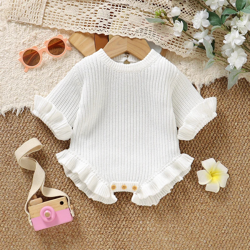 Baby Girls Clothes 0-3M White Long Sleeve Knitted Newborn Infant Babies Onesie Outfits Spring Fall Winter Toddler Kids Jumpsuits