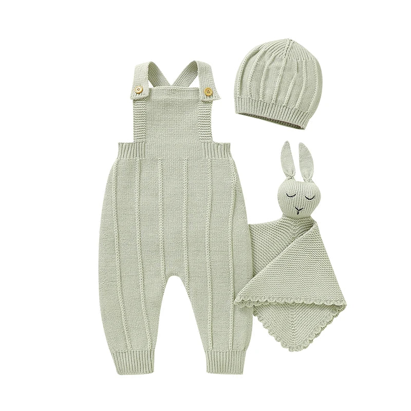 Newborn Baby Rompers Comfort Towels Knitted Girls Boy Jumpsuit Outfits Sleeveless Autumn 0-18M Infant Clothing Sets 3pcs Fashion