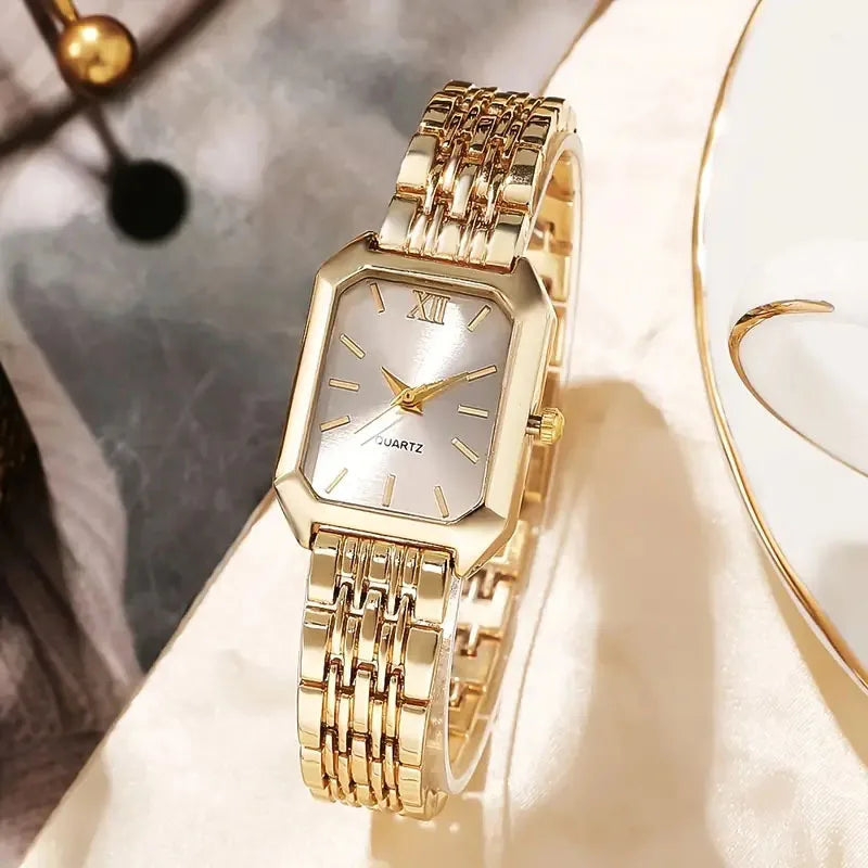 Cross border foreign trade new simple leisure fashion scale square alloy steel strip bracelet for women quartz watch