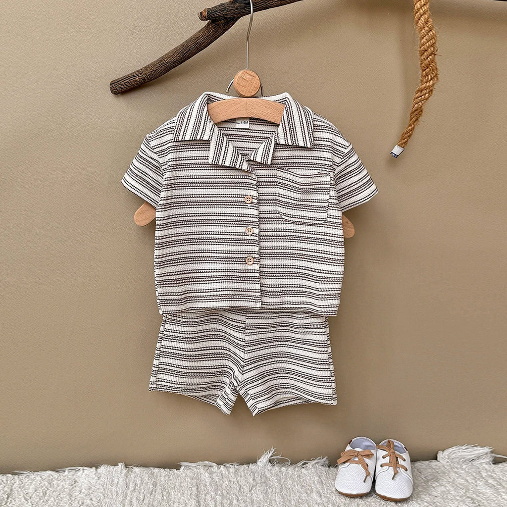 New Baby Short Sleeve Suit Striped Girls Boys Set Summer T-shirt +short Baby Clothes Children's Wear