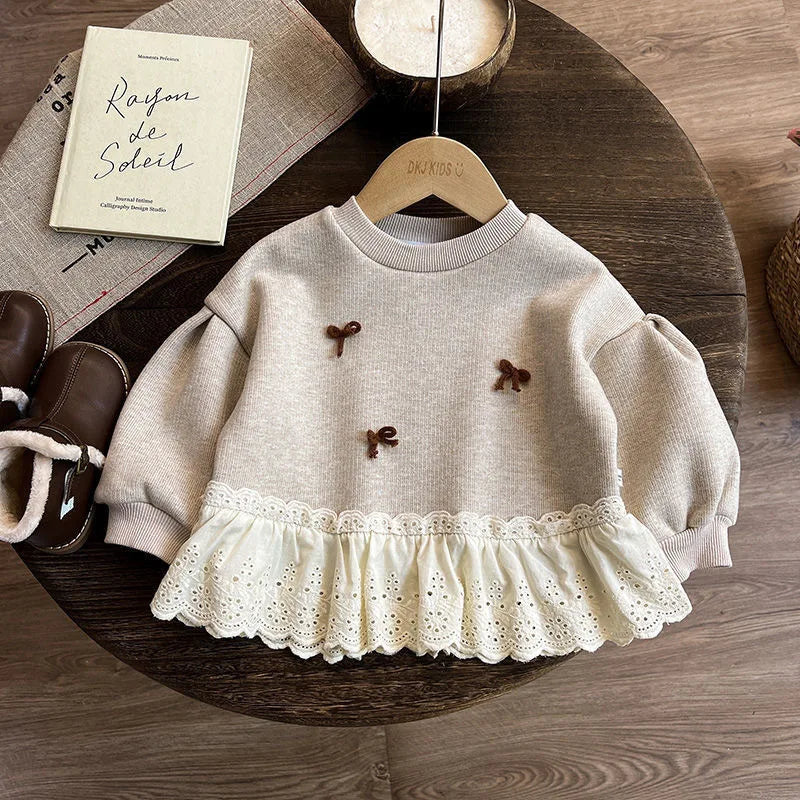 Baby Girls Sweatshirt Autumn Kids Fashion Pullovers Princess Casual Tops 2025 New Toddler Casual Clothing Girl Lace Sweet Coats