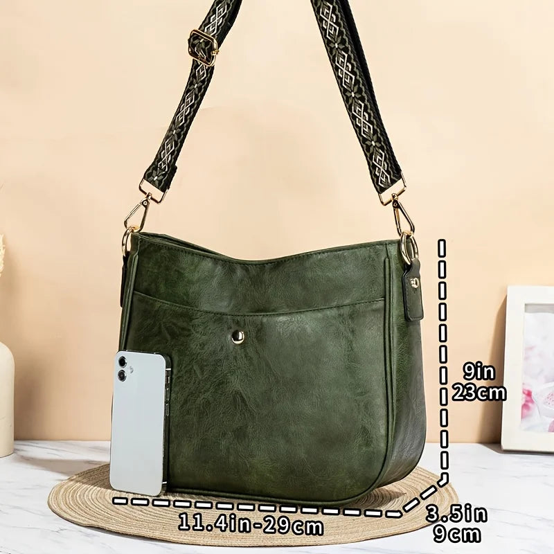 Striking Graphic Strap Crossbody Purse for Women Fashion-Bohemian Retro Hobo Bag Premium PU Leather, Secure Zipper Closure