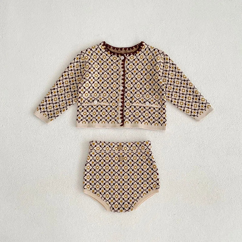 Autumn Baby Clothes Sweater Set Infant Girls Knit Sweaters Cardigan Jacket Blommer 2 Pcs