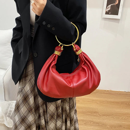 2025 Fashion Hobo Bag Luxury Designer Handbag Brand Women Tote Bag Gold Ring Handle Clutch Bag 8 Colors Pu Leather Lady Bag