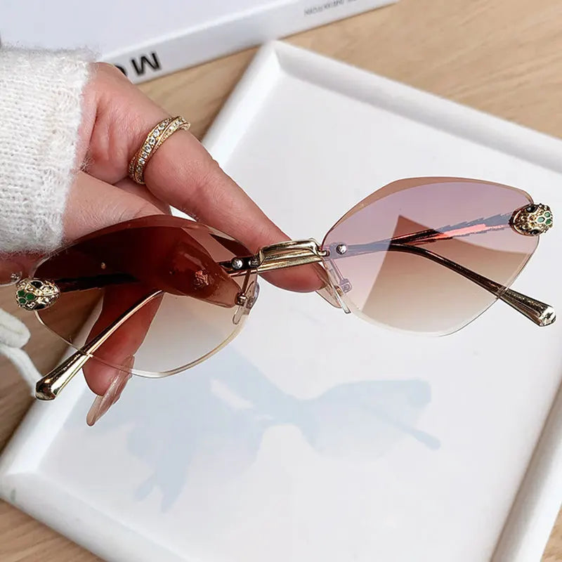 Brand Designer Women's Sunglasses Metal Rimless Design Sunglasses UV400 Sunshade Glasses Women Sunscreen Sun Glasses