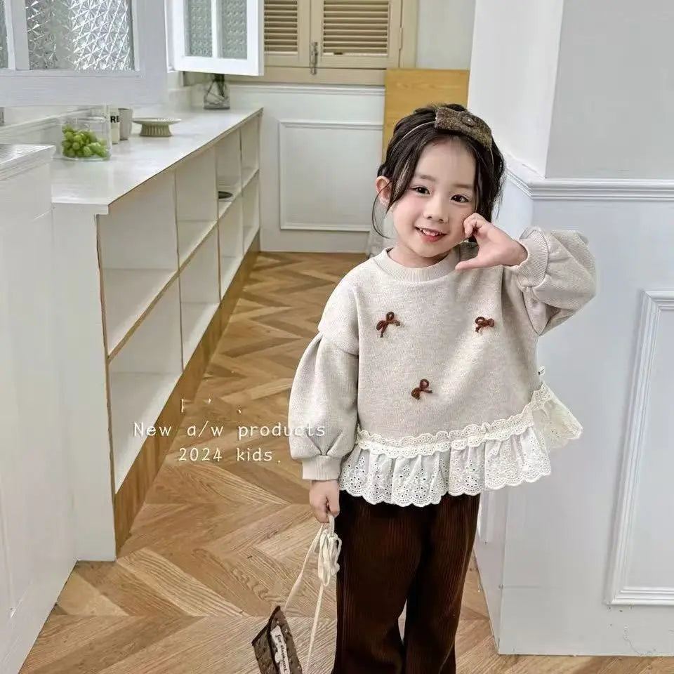 Baby Girls Sweatshirt Autumn Kids Fashion Pullovers Princess Casual Tops 2025 New Toddler Casual Clothing Girl Lace Sweet Coats